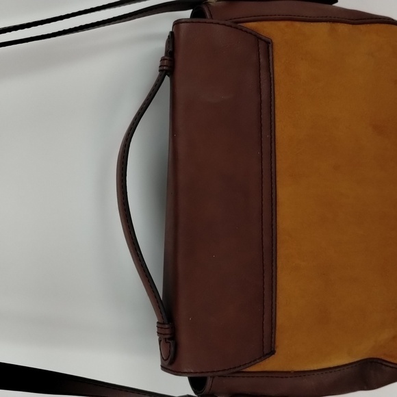 London Fog crossbody shoulder satchel handbag two tone brown flap over - Picture 9 of 14